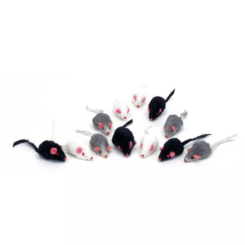 Coastal Pet Products Turbo Assorted Mice Cat Toys 2 Fur Mice Black White Grey (2, Black White Grey)