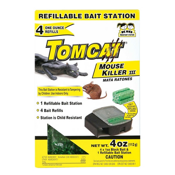 TOMCAT MOUSE KILLER III BAIT STATION WITH REFILLS 4 PACK (0.4 lbs)