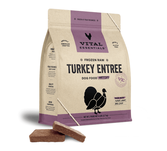 Vital Essentials Frozen Raw Turkey Entrée Dog Food Patties (6 Lb)