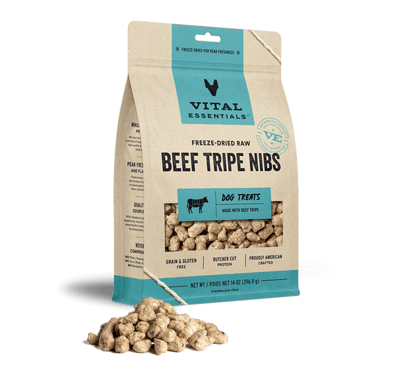 Vital Essentials Freeze Dried Raw Beef Tripe Nibs Dog Treats (16 Oz)