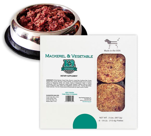 K-9 Kraving Mackerel & Vegetable Raw Dog Food (8 – ¼ lb. patties (2 lb.))